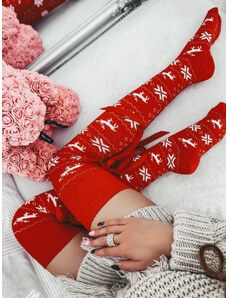 Webmoda Dámske vianočné červené nadkolienky s mašľou a sobom