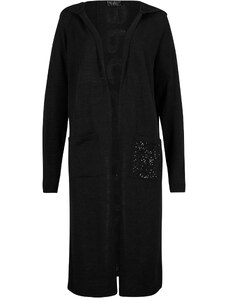bonprix Pletený kabát s flitrami a kapucňou, farba čierna
