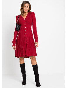 bonprix Pletené šaty s plisovanou sukňou, farba červená