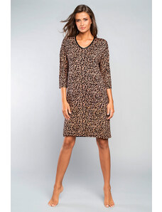 Italian Fashion Elegantná nočná košeľa 3/4 rukáv leopardí vzor Pantera béžová, Farba čierna-béžová