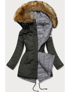 LHD Obojstranná dámska zimná bunda v army-sivej farbe (M-21508)