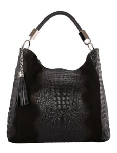 TALIANSKE XL Talianska shopperka kožená kabelka veľká na plece a do ruky čierna Alessa