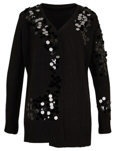 bonprix Pletený sveter s flitrami, farba čierna