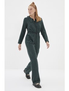 Trendyol Green Checkered Zipper Jumpsuit