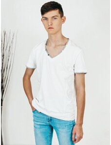 Webmoda Pánske biele tričko s véčkovým výstrihom