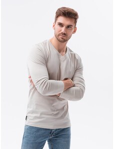 Buďchlap Béžové tričko s dlhým rukávom a véčkovým výstrihom L136