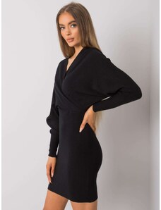 Basic Dámske krátke čierne pletené šaty s dlhým rukávom