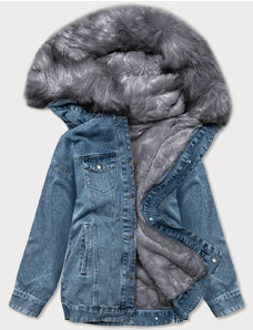 S'WEST Svetlo modro-šedá dámska džínsová bunda s kožušinovou odopínacou podšívkou (BR9588-5009)
