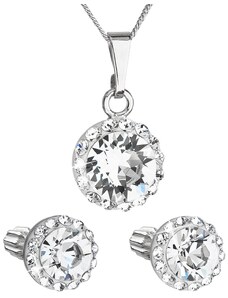 MSPERK Súprava šperkov okrúhly model so Swarovski crystals - číre, náušnice prívesok a retiazka striebro