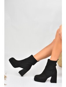 Fox Shoes Black Suede Platform Heeled Sweater Women's Boots