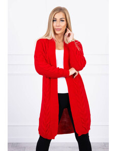 MladaModa Kardigánový sveter s vrkočovým vzorom model 2021-5 červený