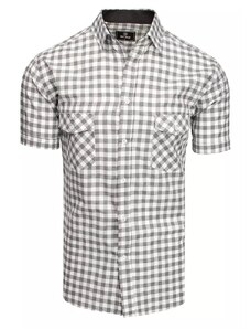 Dstreet Bielo-šedá pánska kockovaná košeľa s krátkym rukávom
