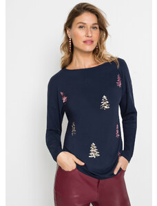 bonprix Oversize-tričko s vianočný motívom, farba modrá