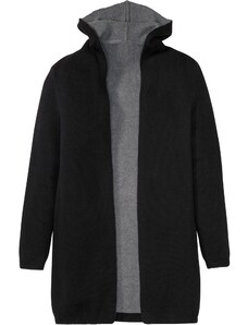 bonprix Pletený sveter s kapucňou, z bavlny, farba čierna