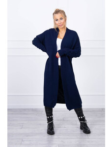 MladaModa Dlhý kardigánový sveter s netopierími rukávmi model 2020-9 farba námornícka modrá