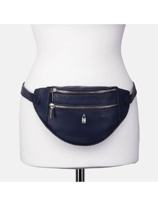 Bedrová (belt bag) stredná kožená kabelka ľadvinka tmavá modrá Wojewodzic 31793/GS14