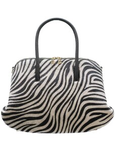 Glamorous by GLAM Kožená kabelka malá s dvojitým zipem a srstí - zebra