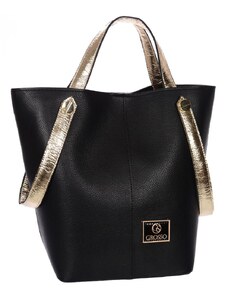 Černo-zlatá shopper dámská kabelka S683 GROSSO