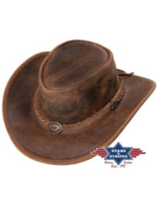 Kožený hnedý western klobúk - Stars and Stripes kožený klobúk