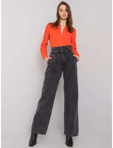 MOONART Tmavo-sivé široké džínsy s vysokým pásom