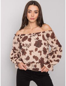 Fashionhunters Beige and brown Spanish blouse with Orleans flowers