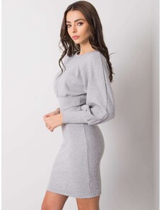 Basic Elegantné sivé rebrované šaty s dlhým rukávom