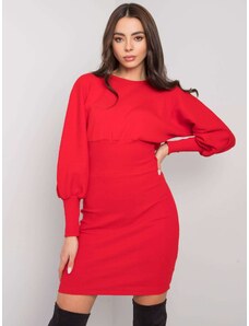 Basic Elegantné červené rebrované šaty s dlhým rukávom