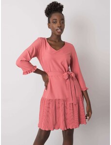 BASIC Koralové dámske šaty s plisovanou sukňou LK-SK-507733.80P-pink