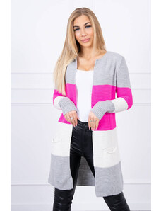 MladaModa Trojfarebný kardigánový sveter model 2019-12 šedý+neónovo ružový