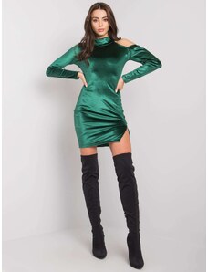 Basic Tmavo-zelené velúrové šaty s rozparkom a dlhým rukávom
