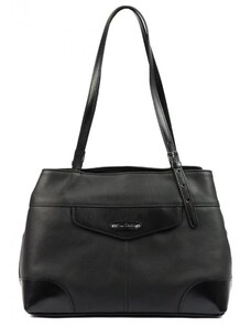 Pierre Cardin Kožená dámska kabelka cez rameno s čelným vreckom čierna