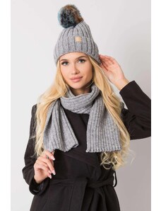 MladaModa Komplet - dámska čiapka s kožušinkovým brmbolcom + šál 7140 šedý
