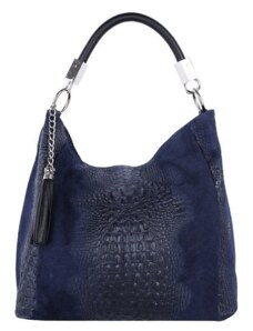TALIANSKE Talianska XL shopperka kožená kabelka na plece a do ruky Talianska modrá Alessa tmavá