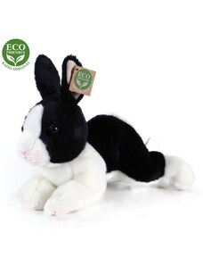 Rappa Plyšový králik ležiaci bielo čierny 23 cm, EKO- FRIENDLY
