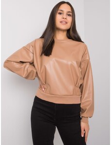 Fashionhunters Camel sweatshirt with eco-leather insert Ancora RUE PARIS