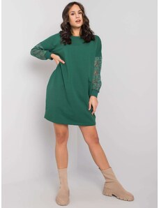 Basic Tmavo-zelené krátke mikinové šaty s čipkovanými rukávmi