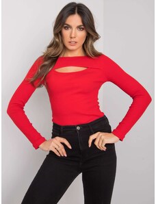 Basic Červené rebrované dámske tričko s dlhými rukávmi