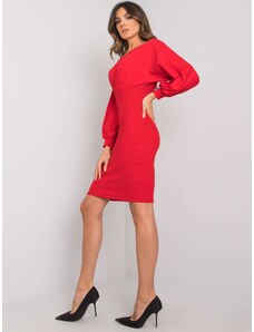 Basic Červené bavlnené šaty s dlhým rukávom