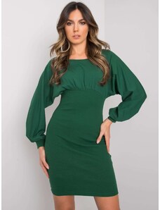 Basic Tmavo-zelené bavlnené šaty s dlhým rukávom