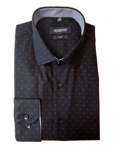 Venergi Pánska čierna vzorovaná košeľa s jemným bodkovaným vzorom 188/194 cm vysoká Slim 40