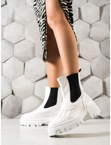 SEASTAR Designové bílé dámské kotníčkové boty na plochém podpatku