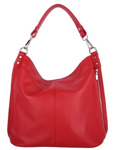 TALIANSKE Talianska veľká kožená kabelka na plece vrecovitá červená Ludmila