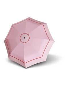 Ružový mechanický skladací dámsky dáždnik s geometrickým vzorom Camryn