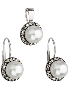 MSPERK Súprava šperkov s krištálmi Swarovski a bielou perlou, pre ženy, pre dievčatá, striebro