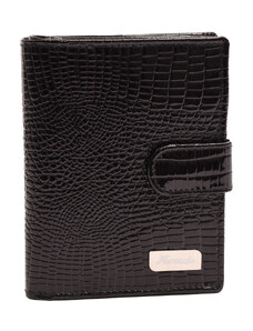 Čierna dámska kožená peňaženka so zápinkou a croco vzorom Kathryn