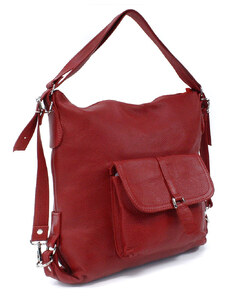 Červená dámska kožená kabelka s kombináciou batohu Jawell