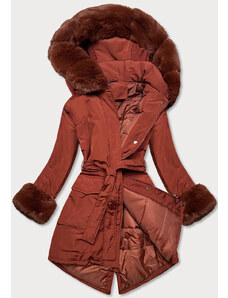 STUDIO ELEVEN Dámska zimná bunda v tehlovej farbe s opaskom (F7039-5)