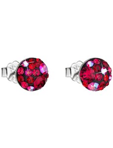 MSPERK Strieborné guľaté náušnice so Swarovski crystals - bordové cherry