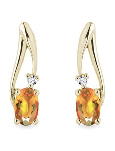 Zlaté citrínové náušnice s diamantmi KLENOTA K0141083