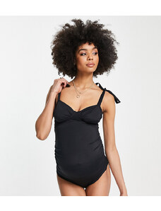 ASOS Maternity ASOS DESIGN Maternity tie shoulder ruched bust swimsuit in black
